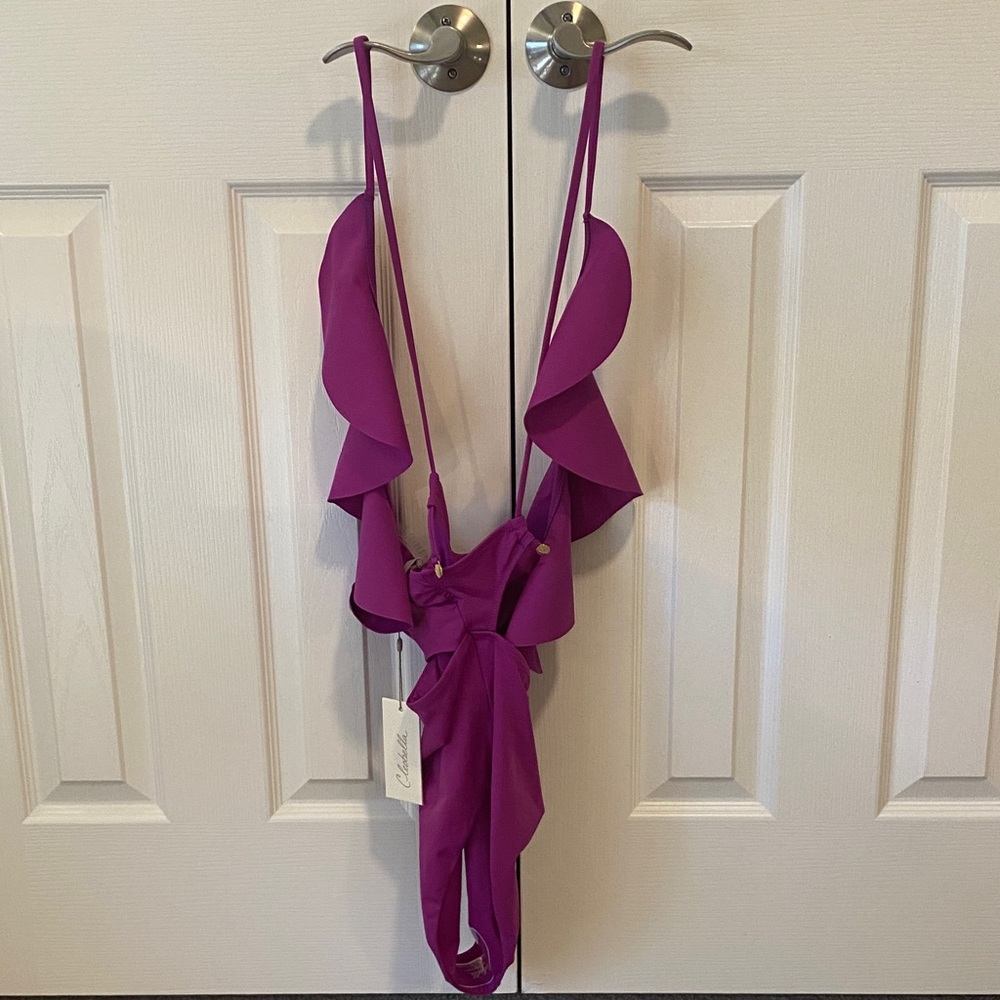 Cleobella Magenta Ruffle One-Piece Swimsuit